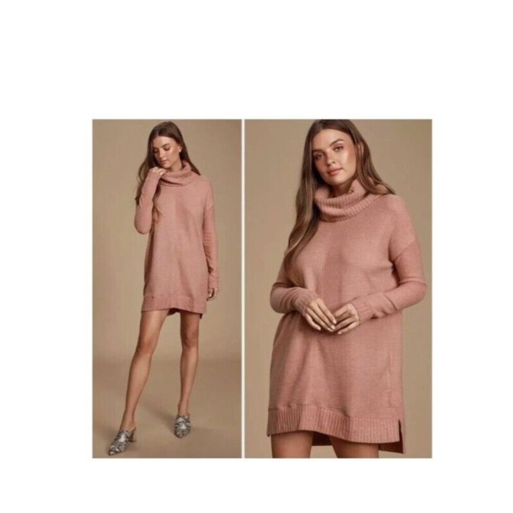 Lulus Women's Pink Autumn Daze Cowl Neck Mini Sweater Dress L